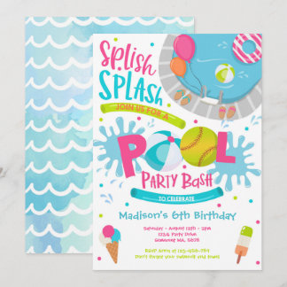 Softball Pool Party Splash Pool Geburtstag Einladung