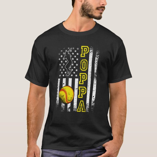 Softball Poppa American Flag Vintage Softball T-Shirt (Vorderseite)