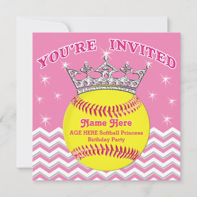 Softball Princess Softball Einladungen zum Geburts (Vorderseite)