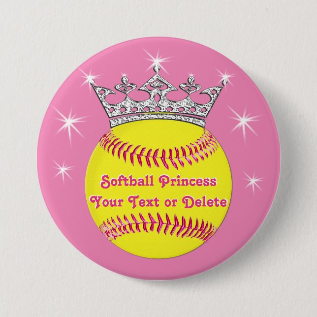 Softball-Prinzessin Pins Tiara, Softball, IHR TEXT Button (Vorderseite)