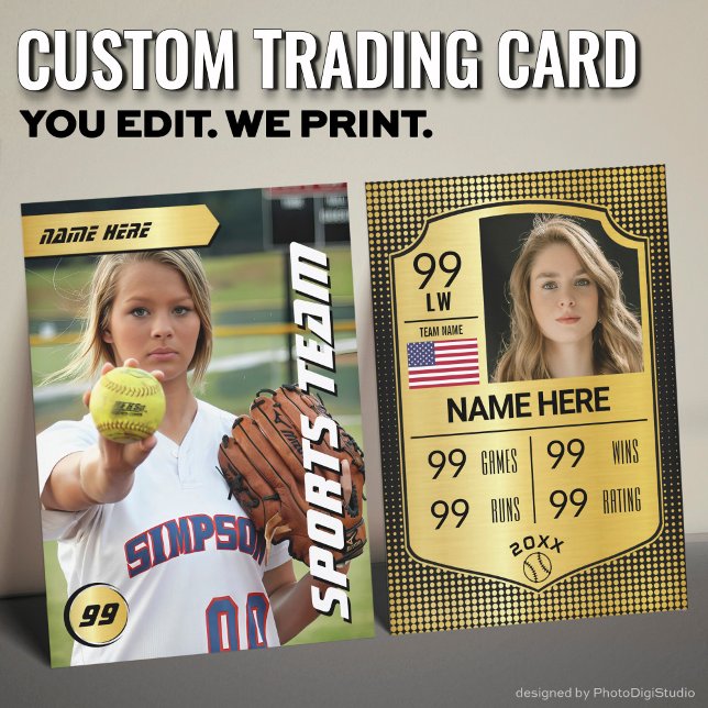 Softball-Schild-Karte für den Softball-Handel Telefonnummerkarte (Custom Softball Trading Card, Gold Shield Player Card)
