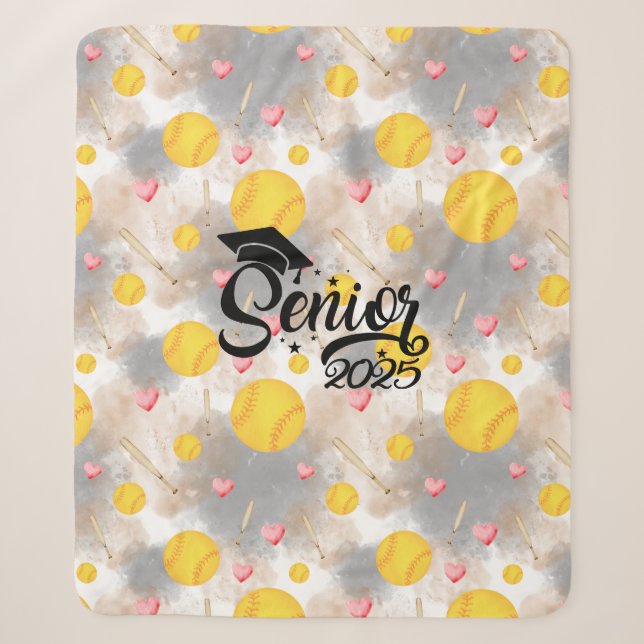 Softball Senior Abschluss Geschenk Aquarelltöne Sherpadecke (Vorderseite)