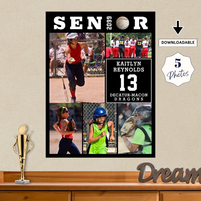 Softball Senior Graduation 5 Photo Collage Poster (Von Creator hochgeladen)