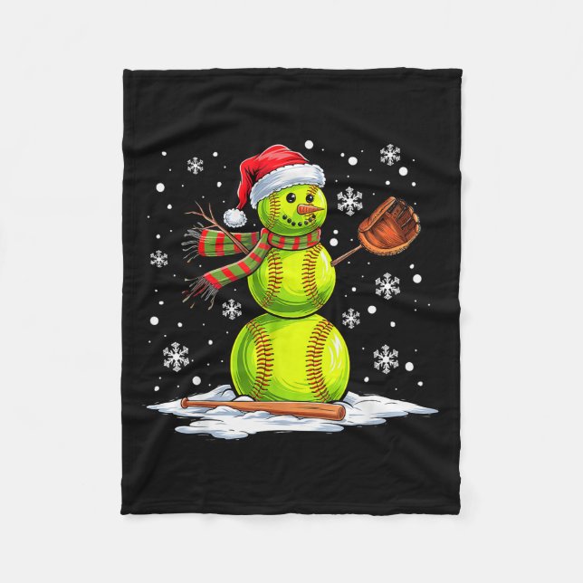 Softball Snowman Softball Player Santa Hat Christm Fleecedecke (Vorderseite)