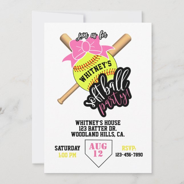 Softball, Softball-Party, Baseball-Thema, Mädchen (Vorderseite)