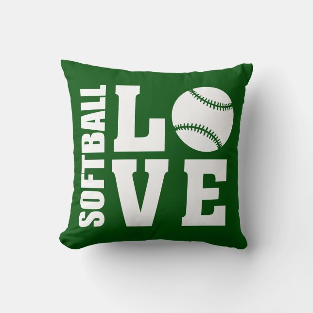 Softball-Spieler, Liebe Softball, Grün Kissen (Vorderseite)