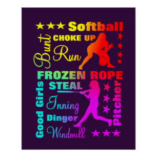 Softball Sports Terms Rainbow Cool Typografie Poster