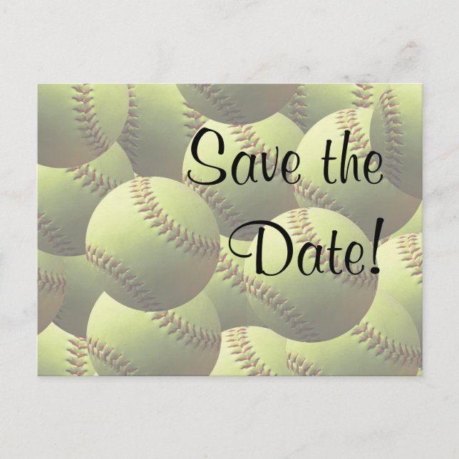 Softball Sports Wedding Thema Save the Date! Ankündigungspostkarte (Vorderseite)