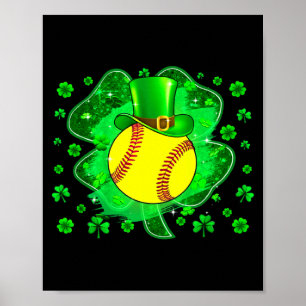 Softball St. Patrick's Day Leprechaun Shamrock Jun Poster