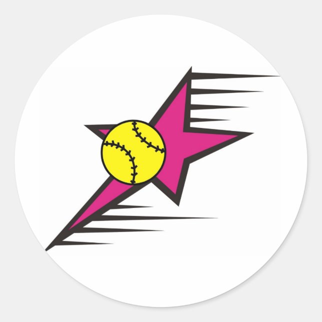 Softball Star Runder Aufkleber (Vorderseite)