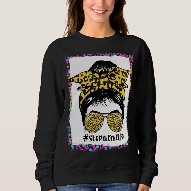 Softball StepMom Messy Bun Game Day Mütter Day Sweatshirt (Vorderseite)