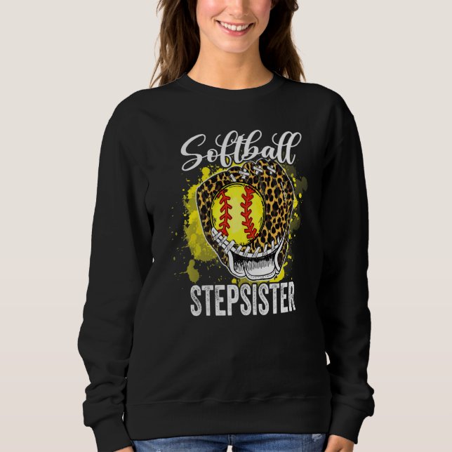 Softball Stepsister Leopard Glove Game Day Mütter Sweatshirt (Vorderseite)