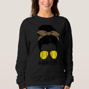 Softball Tante Life Leopard Messy Bun Hair Tuntie Sweatshirt