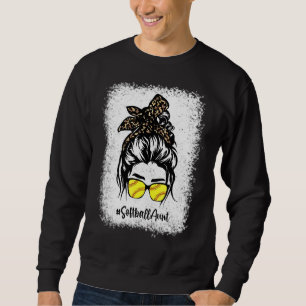 Softball Tante Messy Hair Bun Leopard Women Mother Sweatshirt