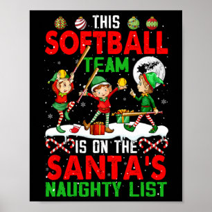 Softball-Team ist auf Santas Weihnachts-Naughty-Li Poster
