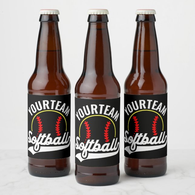 Softball Team Player ADD NAME Personalisierte Liga Bierflaschenetikett (Flaschen)