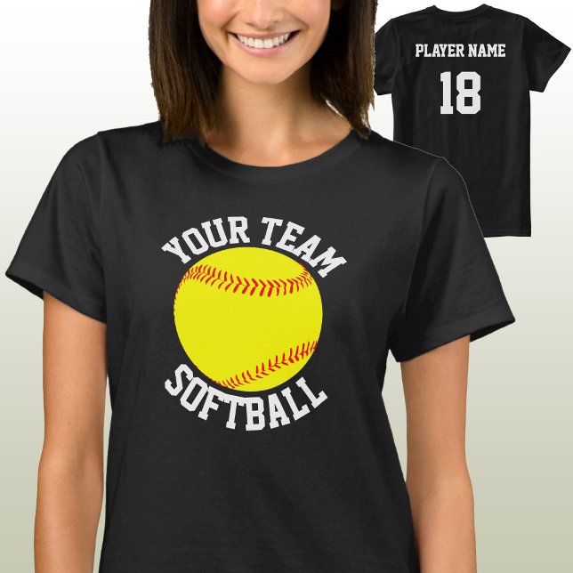 Softball-Team, Player und Jersey Number T - Shirt (Fastpitch softball team shirts with custom team name, player name and jersey number.)