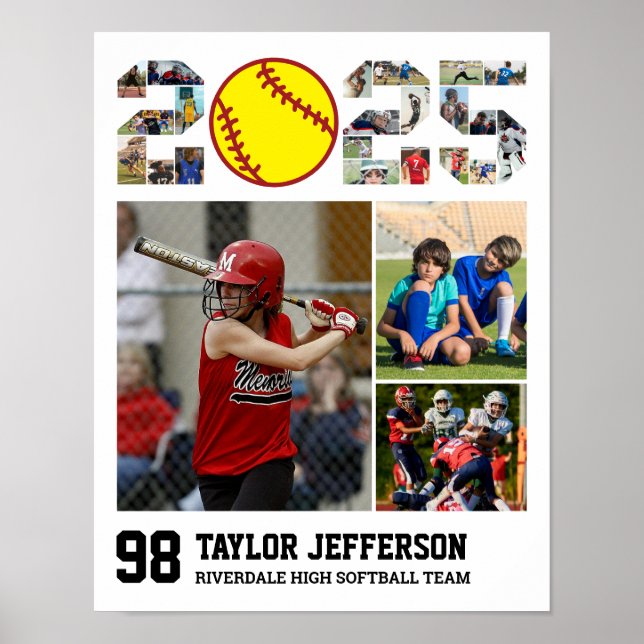 Softball Team Senior 2025 Sportfoto Collage Poster (Vorne)