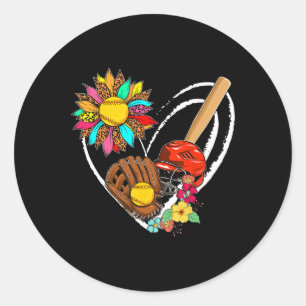 Softball-Tools Sonnenblume Süße Herzform Floral F Runder Aufkleber
