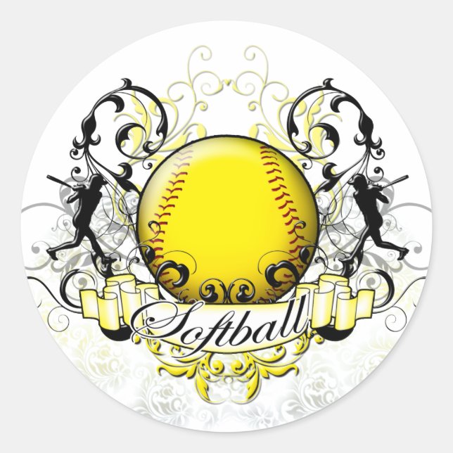 Softball-Tribal Runder Aufkleber (Vorderseite)