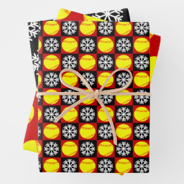 Softball und Snowflake Rot und Schwarz Weihnachten Geschenkpapier Set