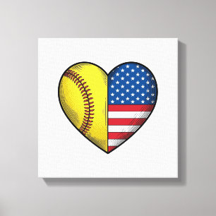 Softball USA-Flagge Herz Vintage-Vektordesign_1 Leinwanddruck