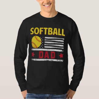 Softball Vater American Flag Softball Vater Father T-Shirt