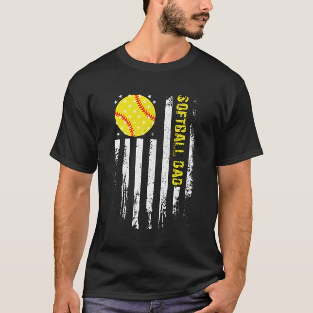 Softball Vater American US Flag Softball T-Shirt (Vorderseite)