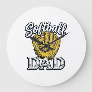 Softball-Vater Vintage-Handschuh-Shirt-Design_1 Große Wanduhr