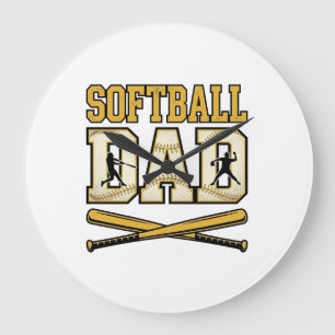 Softball-Vater Vintage-Stich Bat Grafik_1 Große Wanduhr