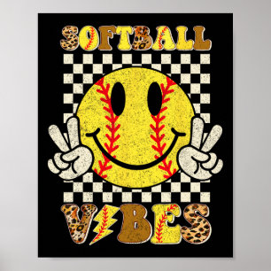 Softball Vibes Softball Retro Groovy Game Day Mädc Poster