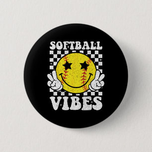 Softball Vibes Softball Retro Groovy Spieltag Mädc Button
