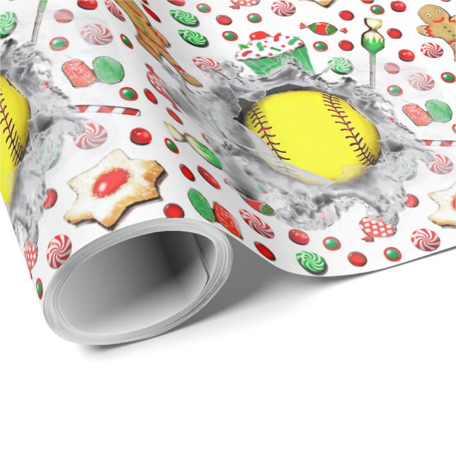 Softball Weihnachtsgeschenk Geschenkpapier (Rolleneckpunkt)