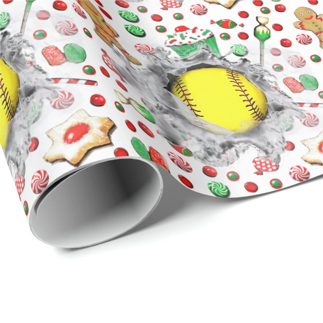 Softball Weihnachtsgeschenk Geschenkpapier (Rolleneckpunkt)