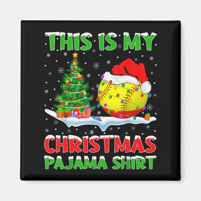 Softball Xmas Tree Lights This Is My Christmas Paj Magnet (Vorne)
