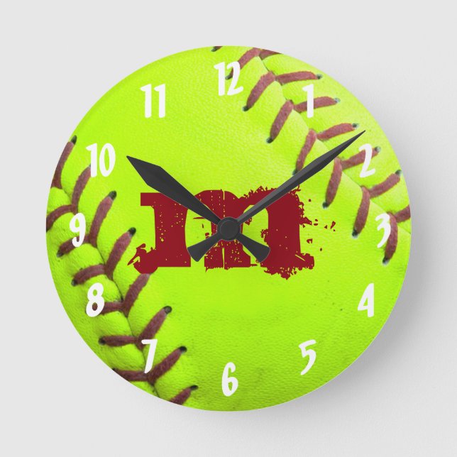 Softball Yellow Fast Monogram, erste Wall-Uhr Runde Wanduhr (Vorderseite)