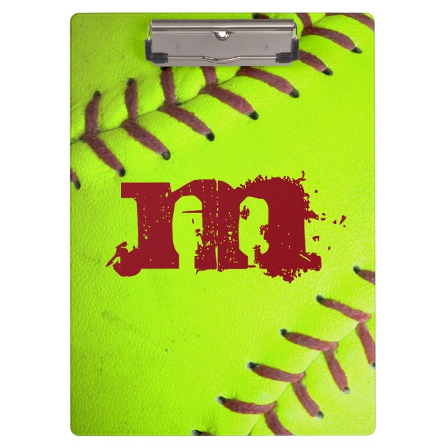 Softball Yellow Fast Monogram Initial Clip Board Klemmbrett (Vorderseite)