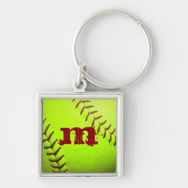 Softball Yellow Fast Pitch 8HE Monogramm-Schlüssel Schlüsselanhänger (Vorne)