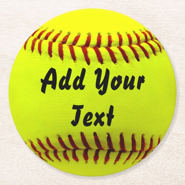 Softball Yellow Softball Sportteam-Trainer Runder Pappuntersetzer (Vorderseite)
