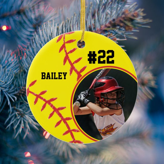 Softballname Jersey Nummer Foto Keepake Keramik Ornament (Von Creator hochgeladen)