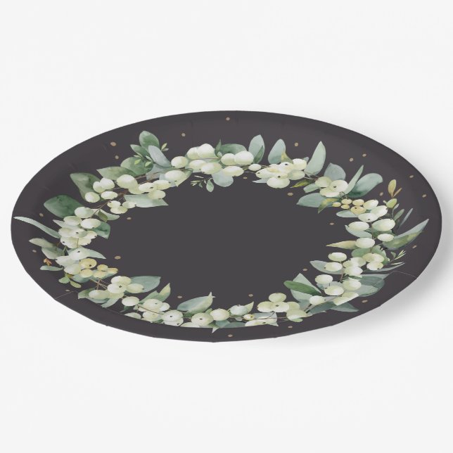 SoftBlack Snowberry Weihnachtsfeier Pappteller (Schrägansicht)