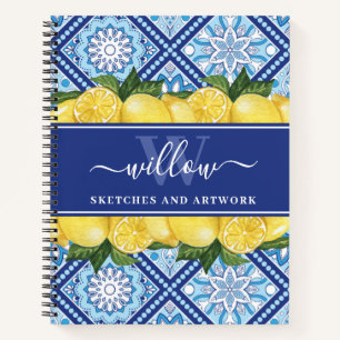 Softcover Lemon Blue Tile Monogram Sketchbook Notizbuch