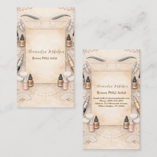 Softes neutrales PMU-Studio-Branding Visitenkarte (Vorne/Hinten)