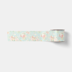 Softes Rosenmuster auf Türkis im Pastell-Look Satinband