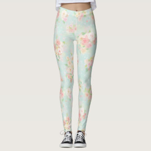 Softes Rosenmuster im Pastell auf Aquamarin-Hinter Leggings