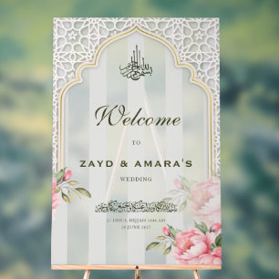 Softgraue & florale islamische Hochzeits-Acrylsign Acrylschild