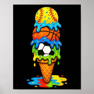 Softll Sketll Fußball Eiscreme Tropf Sommer Spiel Poster