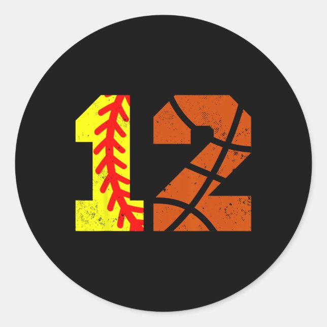 Softll Sketll Number 12 Jersey Funny 12th Birthday Runder Aufkleber (Vorderseite)
