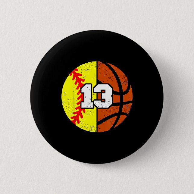 Softll Sketll Nummer 13 Trikot Lustiger 13. Geburt Button (Vorderseite)