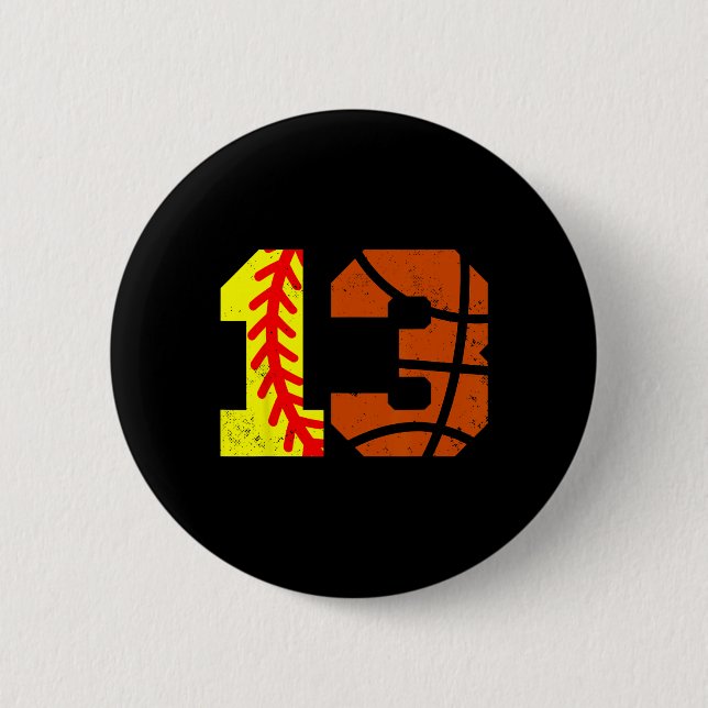 Softll Sketll Nummer 13 Trikot Lustiger 13. Geburt Button (Vorderseite)